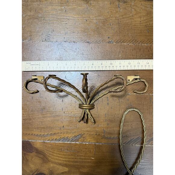 Homco Home Interiors Gold Twisted Metal Rope 2 Candle Wall Sconce & Shelves Vtg - Picture 10 of 16